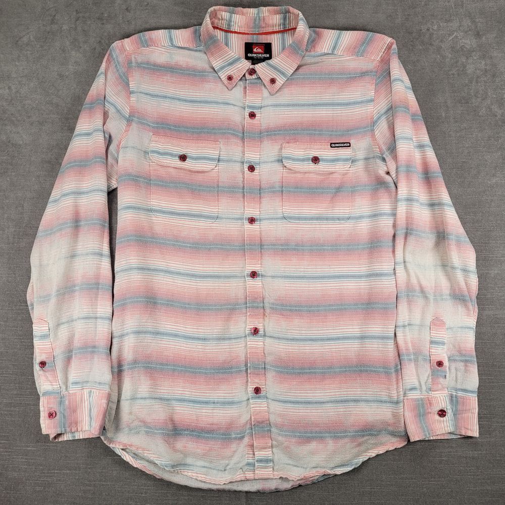 Quiksilver Y2K Striped Button‎ Down Shirt Casual Long Sleeve Pink Blue M